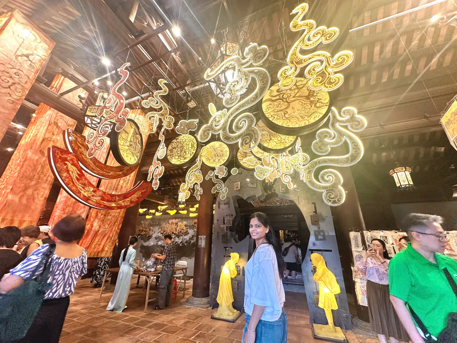Golden lantern art installation in Hanoi's Old Quarter